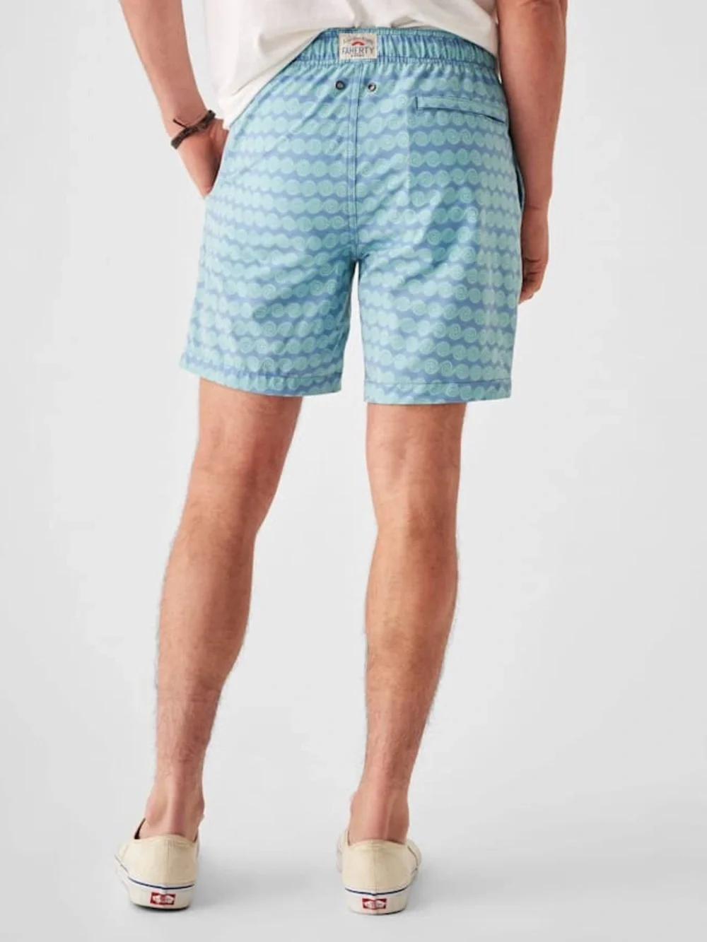 Faherty Beacon 7 Swim Trunk Short Teal Rolling Seas Blue Size Small Mens
